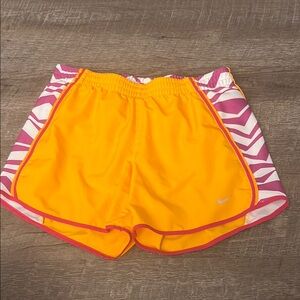 Nike Women's Yellow and Pink Athletic Shorts